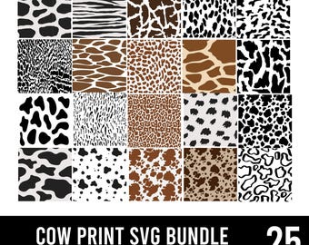 Cow Print SVG Bundle, 25 Animal Pattern Designs, Cow Print Svg Png, Cow Print Clipart, Cricut, Files For Cricut, Silhouette
