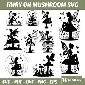 Fee auf Pilz SVG Bundle: Fantasy Clipart für Cricut, Silhouette