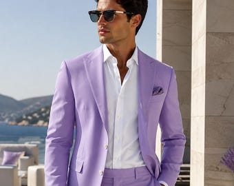 Luxury Lavender Men's Suit Set, Slim Fit 2 Piece Wedding Suit, Modern Pastel Groom Outfit, Summer Formal Blazer Pants Set, Stylish Suit.