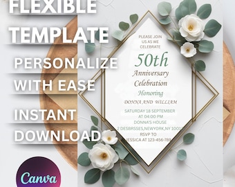 Greenery 50th Anniversary Invitation: Editable Template (Digital Download)
