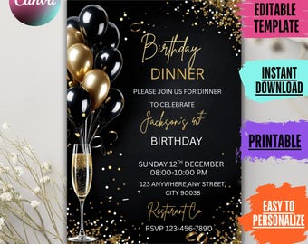 40th Birthday Party Video Invitation: Black, Gold, Silver (Digital Download)