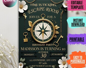 Invitación de cumpleaños para una fiesta de misterio para adolescentes (plantilla de Canva)