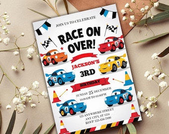 Cars Birthday Invitation, Lightning McQueen, Editable Canva Template (Digital Download)