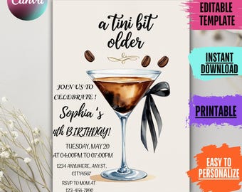 Espresso Martini Birthday Invitation Template: Classy Cocktail Party (Editable Canva File)