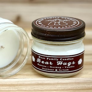 Banana Bread Soy Candle | Handcrafted Bakery scent | 4oz & 8oz Mason Jar | Bear Hugs