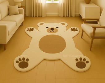 Hand-Tufted Wool Bear Rug – Kids Nursery Accent Carpet