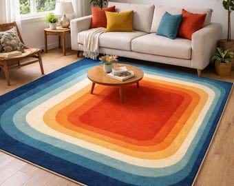 Hand-Tufted Wool Area Rug 8x10, Geometric Multicolor Scandinavian Carpet