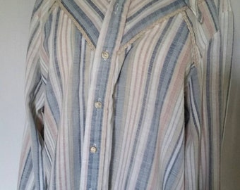 Vintage 1970's long sleeve, boho button up cotton shirt, unisex, men's size large