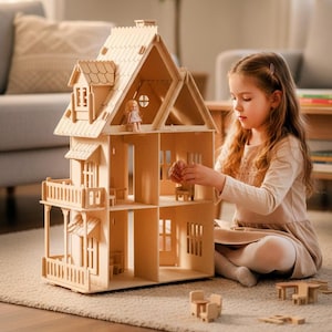 Laser Cut Dollhouse SVG | 3D Wooden Toy House | Miniature Doll House File | Digital Download