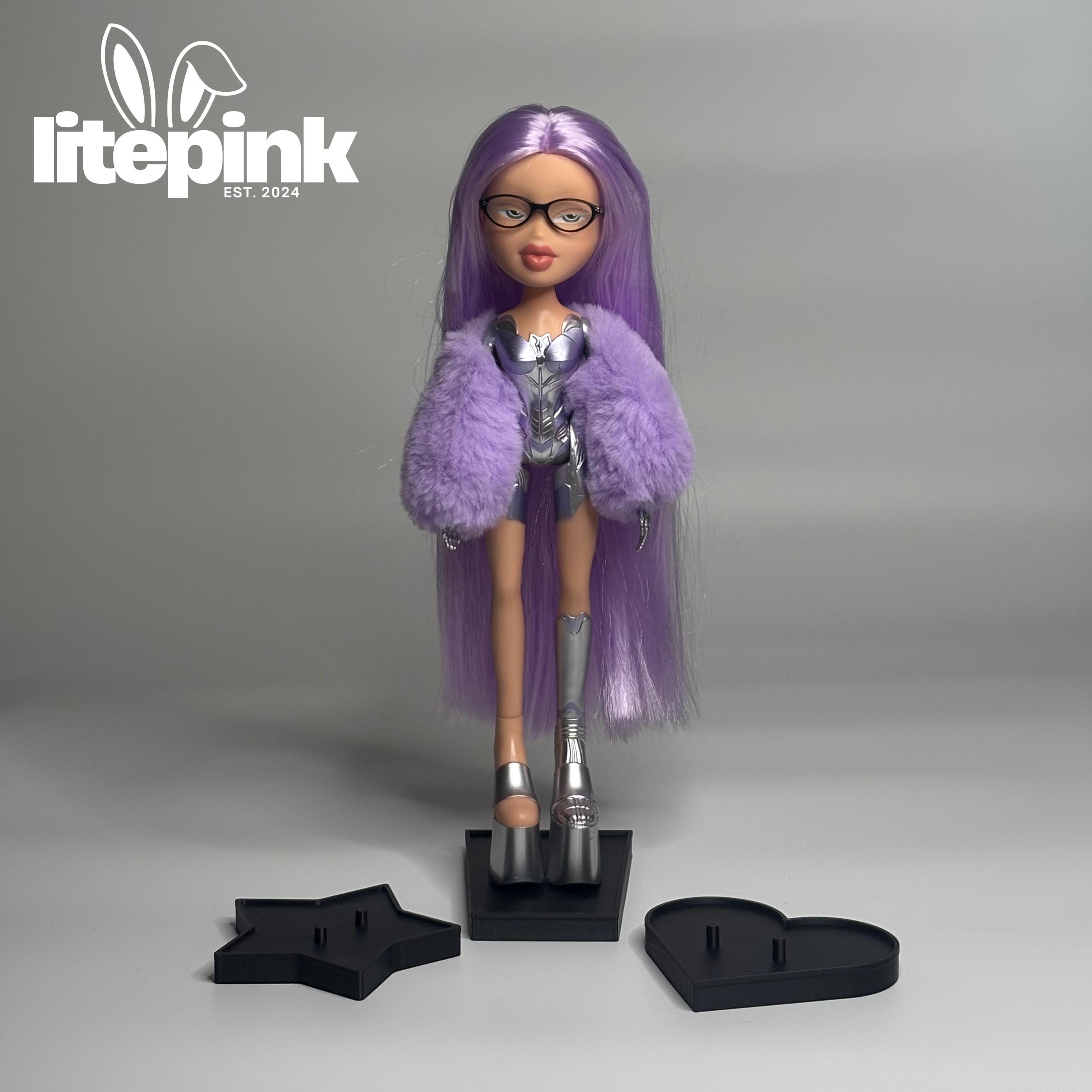 Black - 3 Bratz Doll Stands - Litepink - Heart, Star & Classic for