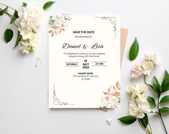 Afdrukbare trouwkaart Elegante bloemen save-the-date kaartsjabloon