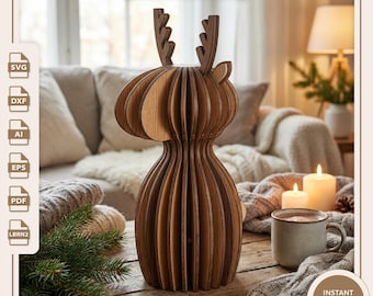 Parametrisches Rentier SVG | Skandinavische Weihnachtsdekoration | Laser-Schnitt-Datei | Hölzerne Deer Skulptur DIY