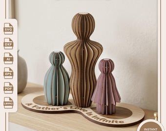 Vater und Tochter / Vater und Sohn Holzskulptur | Parametrische SVG DXF Laserschnitt-Datei | Einzigartiges Vatergeschenk | Digitaler Download