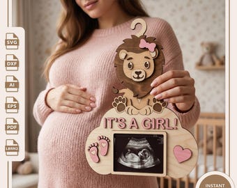 Lion Ultrasound Keepsake Frame SVG DXF | Baby Shower Gender Reveal Decor | Laser Cut File