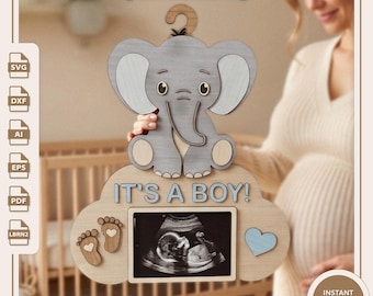 Elefant Ultraschall Rahmen SVG DXF | Baby Shower Andenken Laser Cut Datei | Junge-Mädchen-Zwillinge
