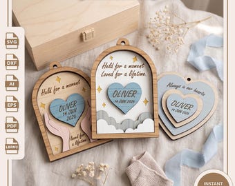Erinnerungspaket zum Thema Babyverlust (SVG-Dateien), 3 Ornamente zum Thema Fehlgeburt, Pflegebox, lasergeschnittene Gedenkdateien