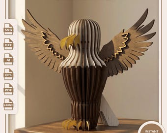 Amerikanischer Adler Skulptur SVG | Parametrischer Weißkopfseeadler Laser Cut File | Holz Adler