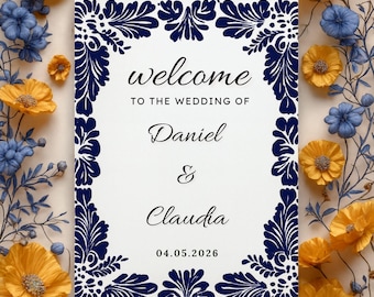 Blue Mexican Tile Wedding Invitation Template | Editable Digital Invite