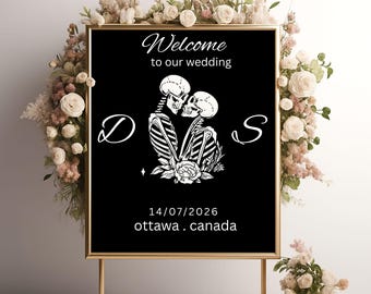 Gothic Wedding Welcome Sign • Skeleton Couple, Halloween Decor (Digital Printable)