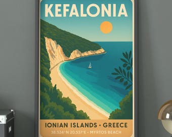 Kefalonia Greece Travel Poster: Vintage Destination Art Print