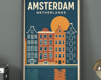 Amsterdam Netherlands Travel Poster: Vintage Destination Art Print