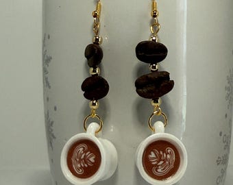 Coffee Cappuccino Espresso Earrings With Real Coffee Beans