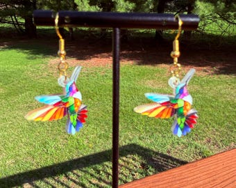 Acrylic Stained Glass Hummingbird  Earrings Dangle