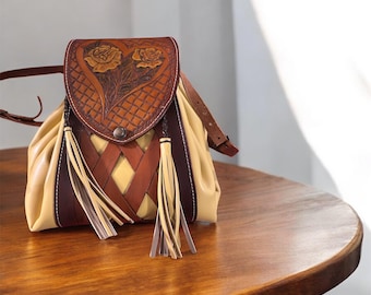 Handmade leather backpack purse