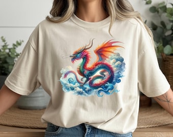 Dragon Graphic T-Shirt – Vibrant Fantasy Art Unisex Tee – Bella + Canvas 3001 Gift for Valentine’s & Christmas