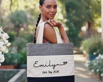 Custom Girls Trip Tote Bag, Personalized Vacation Bag