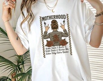 Motherhood Graphic T Shirt – Rock Style Mom Shirt Bella Canvas 3001 – Mother’s Day Christmas Gift for Moms