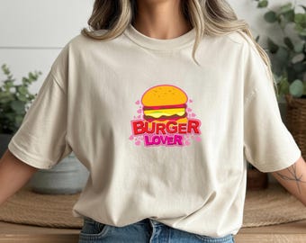Burger Lover T-Shirt – Cute Kawaii Graphic for Foodies – Bella Canvas 3001 Unisex Tee, Valentine & Christmas Gift
