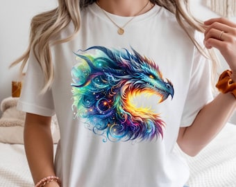 Dragon T-Shirt – Fantasy Graphic Unisex Tee, Vibrant Cosmic Dragon Design – Bella + Canvas 3001 Gift for Him & Her