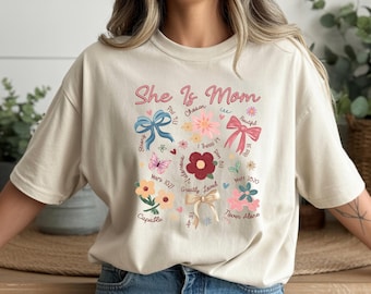 She Is Mom Bella Canvas 3001 T-Shirt – Christian Mother Graphic Tee – Bible Verse Floral Shirt Gift for Mom