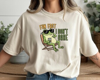 Funny Frog T-Shirt – “Fun Fact I Don’t Care” Graphic Tee – Bella+Canvas 3001 Unisex, Coffee Lover Gift, Sarcastic Aesthetic