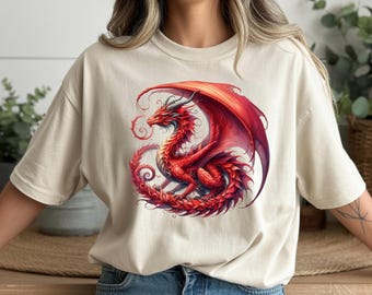 Red Dragon Graphic T-Shirt – Bold Fantasy Unisex Tee – Bella+Canvas 3001, Perfect Christmas & Valentine’s Gift