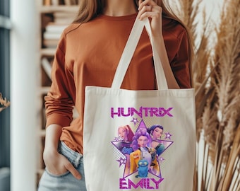 Custom Name Huntrix Tote Bag, Huntrix Birthday Bag, Personalized Name Birthday Bag, Huntrix Gift Bag for Kids