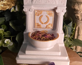 Mini Universal Greek and Roman Altar | 5 Inch Golden Laurel Shrine | Olympian Gods, Victory, Hellenic Polytheism Decor