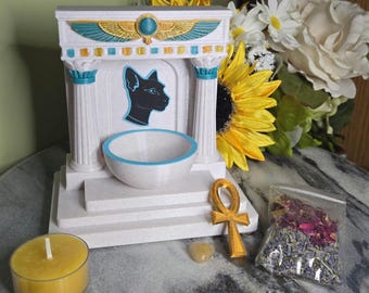Mini altar de Bastet de 5 pulgadas, santuario de la diosa para protección, gatos, alegría, decoración de altar de brujería, regalo pagano