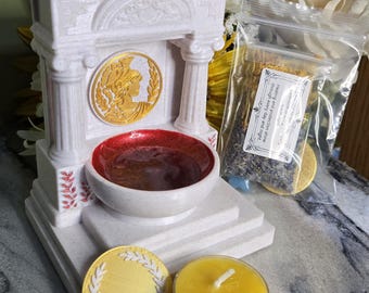 Mini Athena and Minerva Altar | FULL SET 5 Inch Goddess Shrine | Owl of Wisdom, Greek and Roman Strategy, Intellect Altar Decor