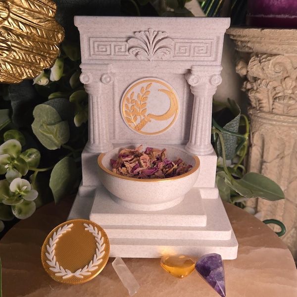 Mini Demeter and Ceres Altar | 5 Inch Harvest Goddess Shrine | Sickle and Wheat, Greek and Roman Agriculture, Fertility Decor