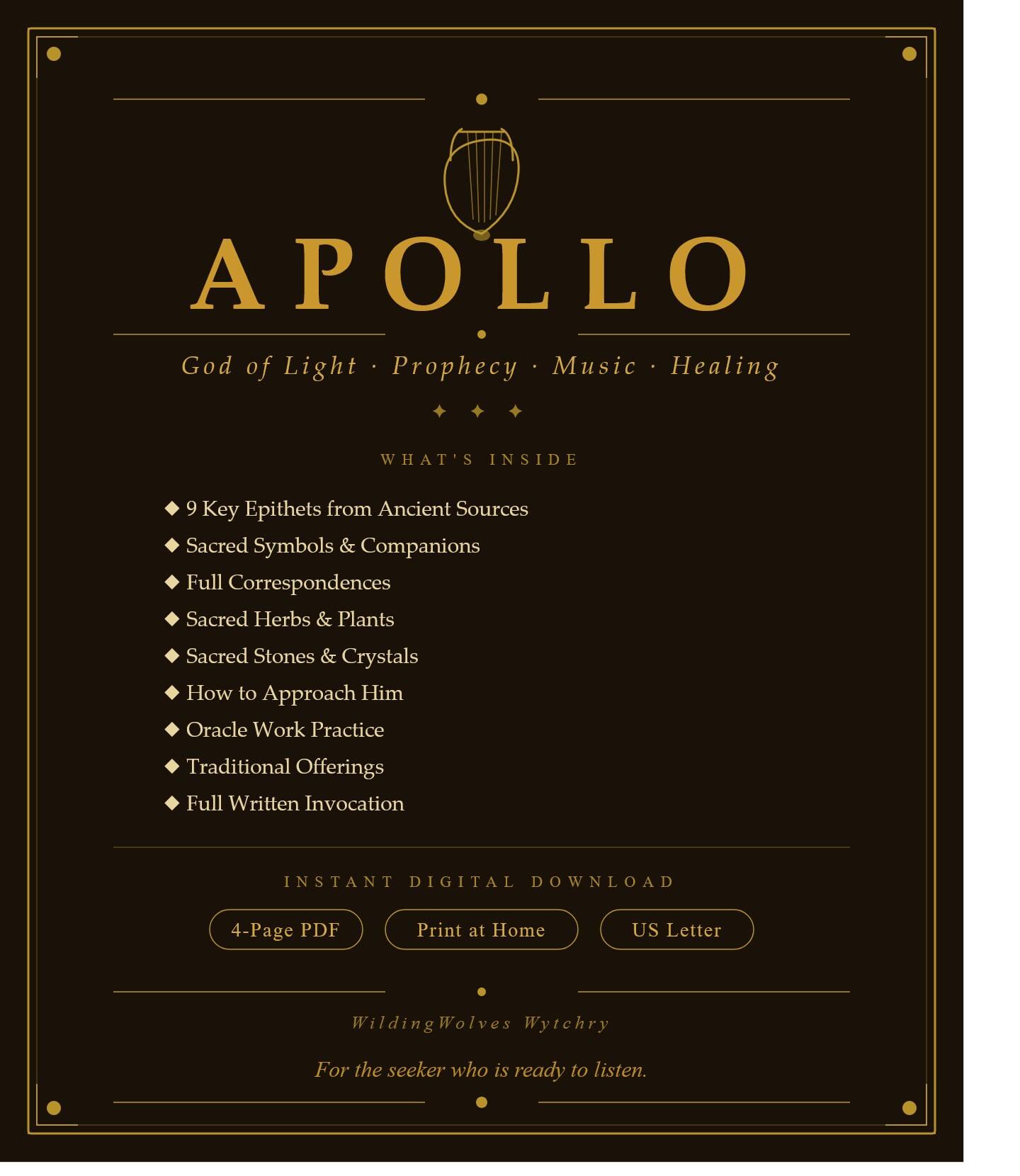 Apollo The God Worksheet.pdf Apollo Deity Sheet | Printable Pagan Reference | Greek God of Light ...