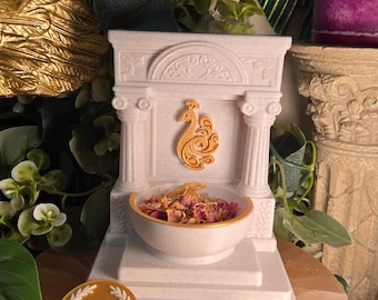 Mini altar de Hera y Juno / Santuario de la Reina de los Dioses de 5 pulgadas / Decoración de matrimonio griego y romano con pavo real y temática de soberanía