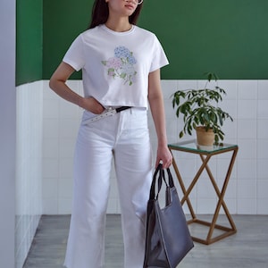 Hydrangea Floral Tee, Garden Flower T-Shirt, Botanical Graphic Top, Nature Lover Gift, Classy Blossom Shirt