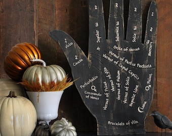 Palm Reading Halloween Decor Psychic Reading Tarot Reading Palmistry Wooden Wall Decor Vintage Gypsy Wall Hanging Trick or Treat