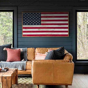 American Flag Framed Wall Art Patriotic Independence Day Fourth of July Americana Home Decor Rustic