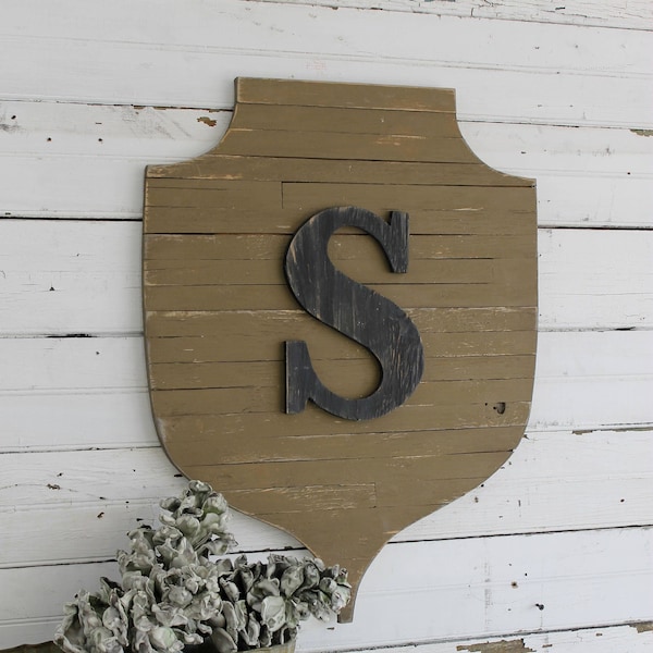 Letrero de entrada con monograma de granja moderna, decoración de pared con letras, arte de pared de tablones, escudo familiar, letras de madera, letras de palé para pared, decoración rústica para el hogar.