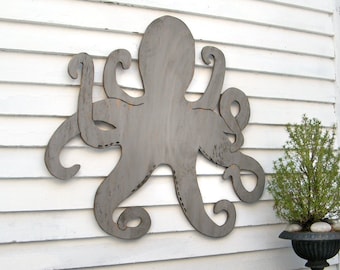 Octopus Art, Octopus Wall Decor, Large Wall Art, Wooden Octopus, Beach House Decor, Outdoor Octopus 33” Wide