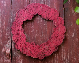Wooden Rose Wreath Valentine's Day Wreath Craved Roses Pink Wreath Gift for Her Romantic Decor Shabby Chic Front Door Wreath Door