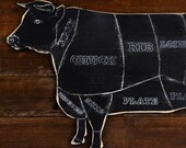 Rustic Cow Butcher Shop Sign Beef Cut Meat Chart Restaurant Decor Cow Kitchen Decor Butcher Diagram Meat Cuts Cow on Rustic Background